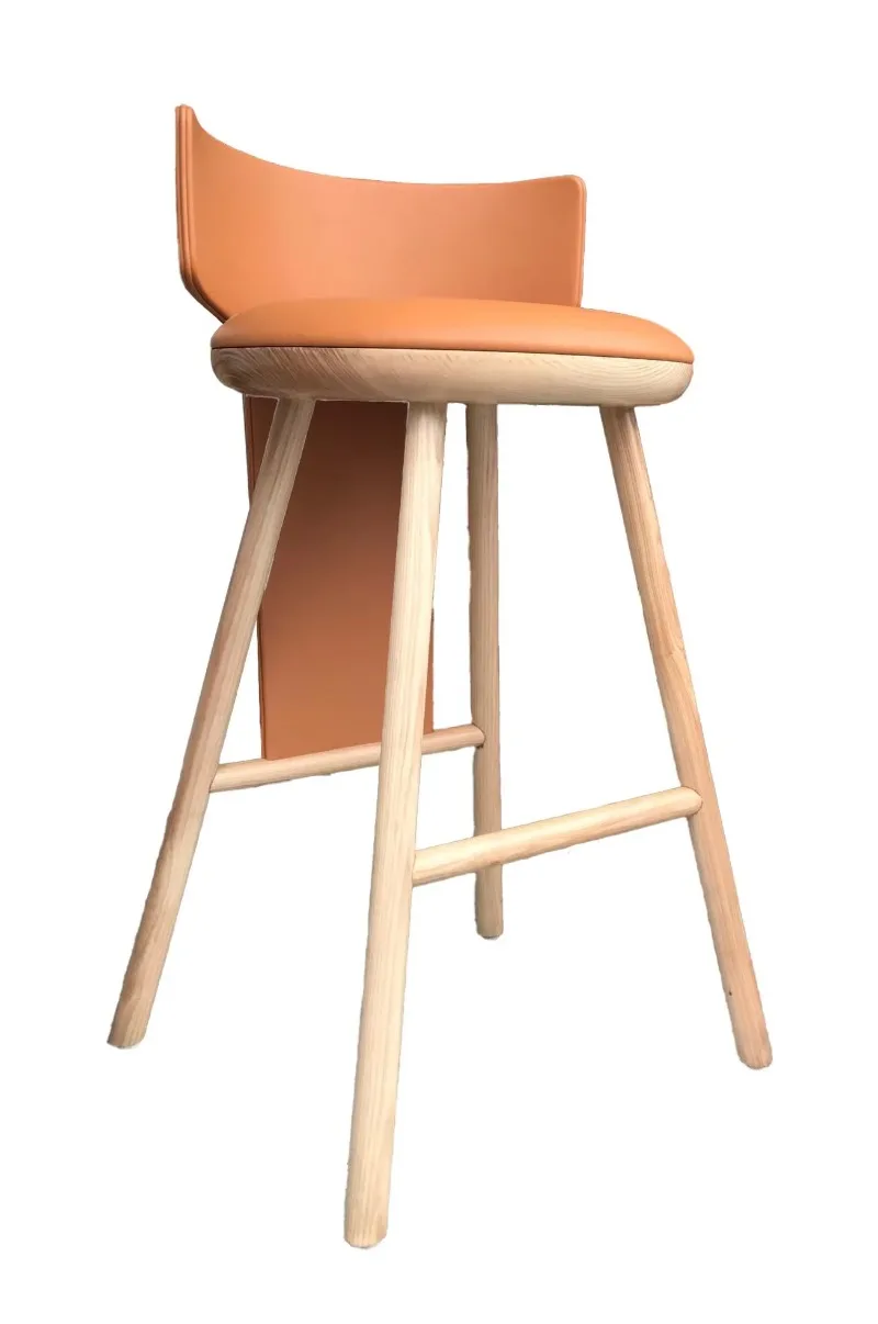 Modern Luxury Wooden Bar Stool Solid Ash Wood Counter Height Chair with Leather Backrest for Bar
