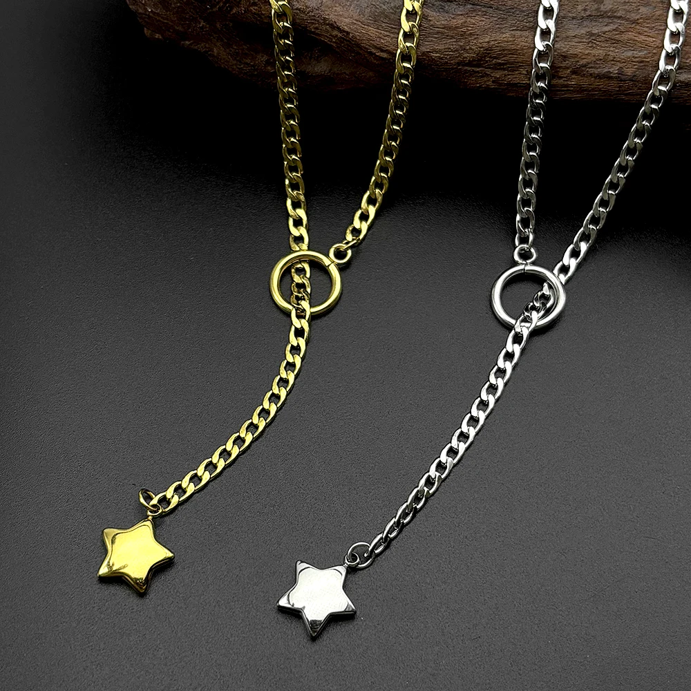Y2K Slip Chain Star O-Ring Open Charm Lariat For Women Punk Rock Cuban Silver Color Link Chains Pendant Y Necklace Jewelry