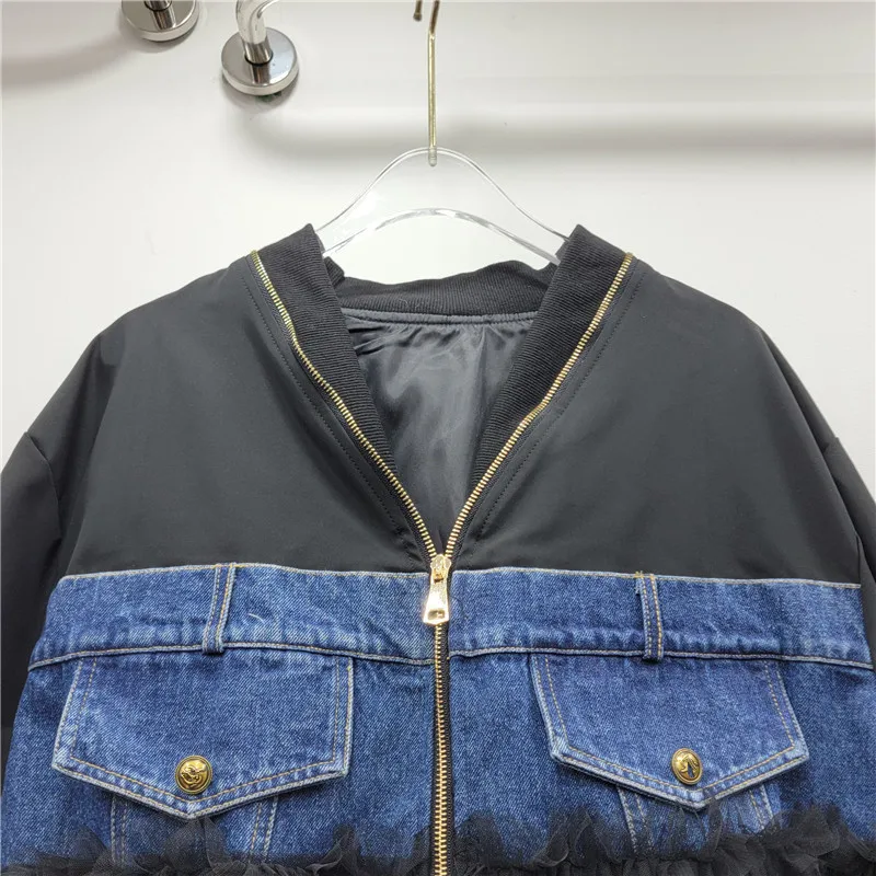 Veste en denim décontractée à col en V pour femmes, station européenne, coutures, maille, tout assressenti, automne, mode, nouveau