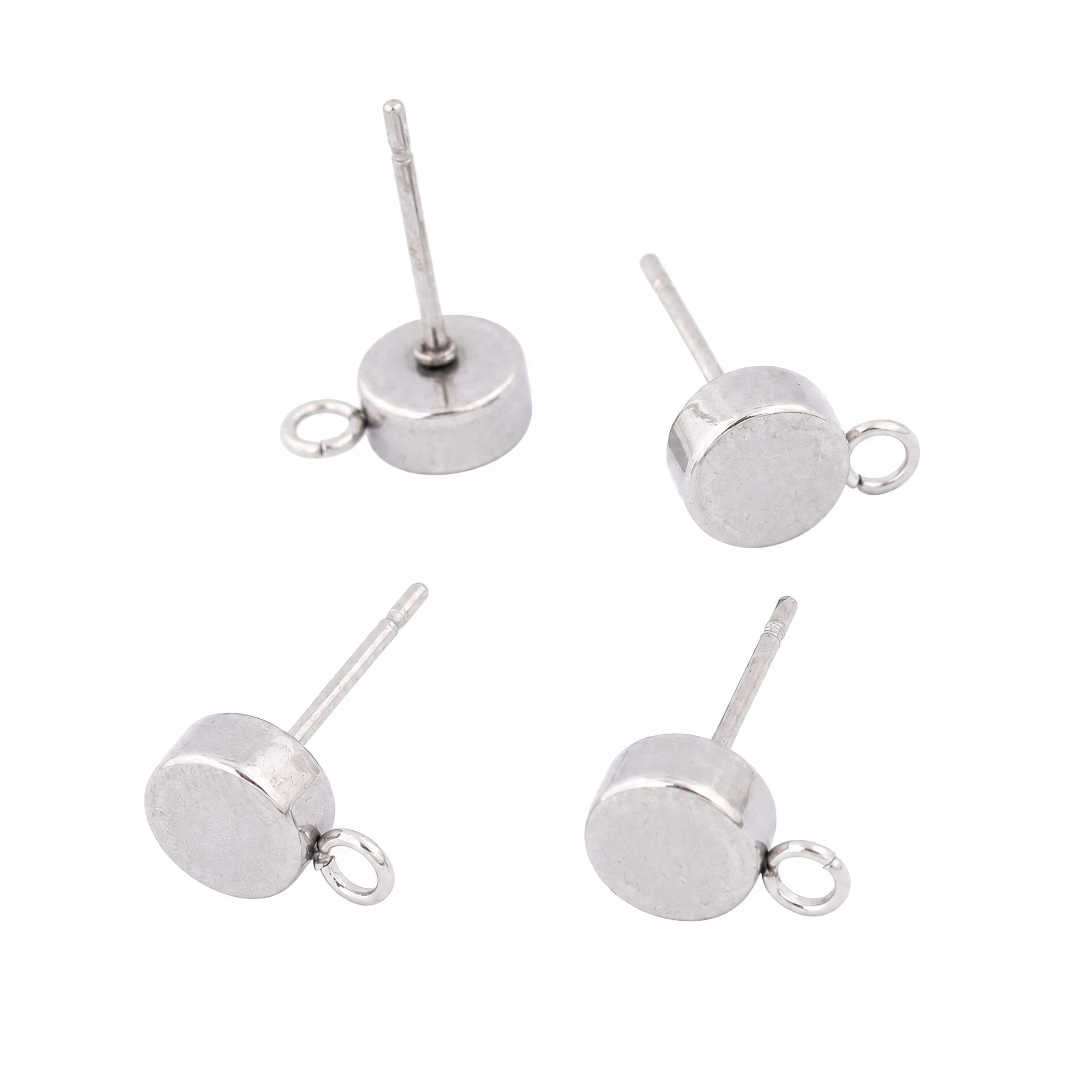 20 Stück 316 Edelstahl-Ohrstecker mit flachem, rundem Anhänger und Öse, 6 mm, Ohrstecker-Basis für DIY-Schmuckherstellung