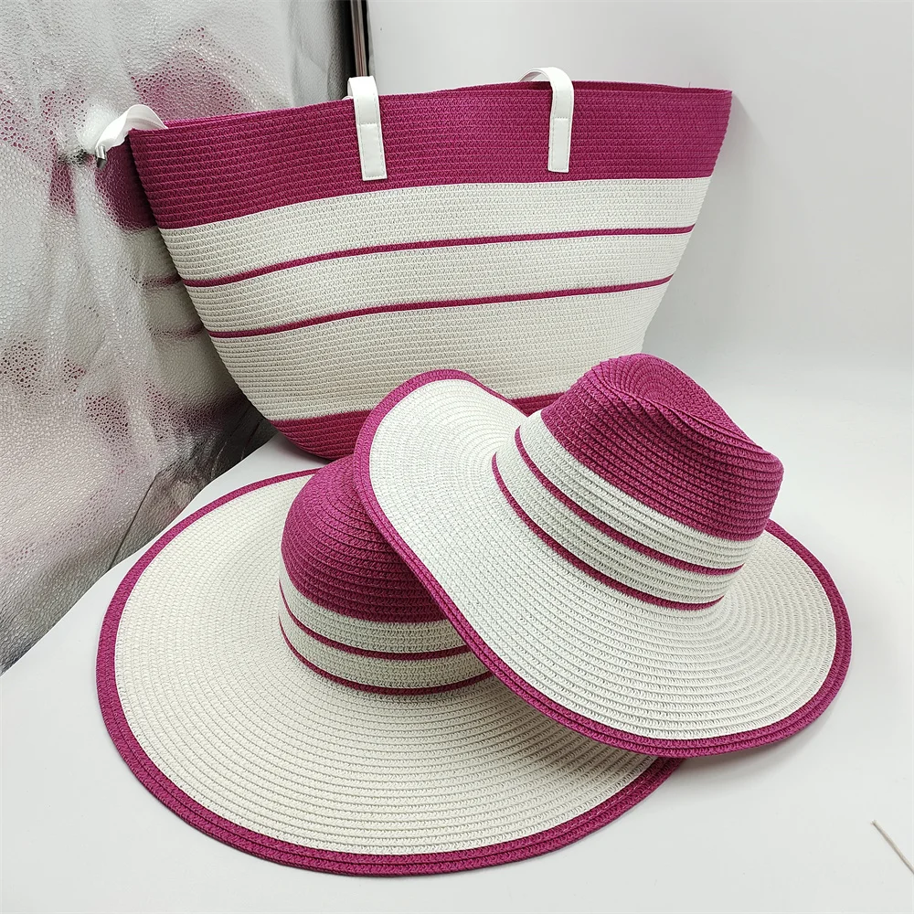 2023 New Hats For Women Summer Straw Hat and Large Bag Set Foldable Travel Sun Hat Sunscreen UV Panama Sun Cap Beach Hat