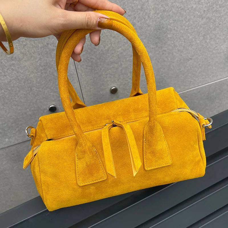 

Suede Women's Bowling Bag 2025 New Niche Design Frosted Cowhide Vintage One-Shoulder Crossbody Bag Fashion Macaron Handbag