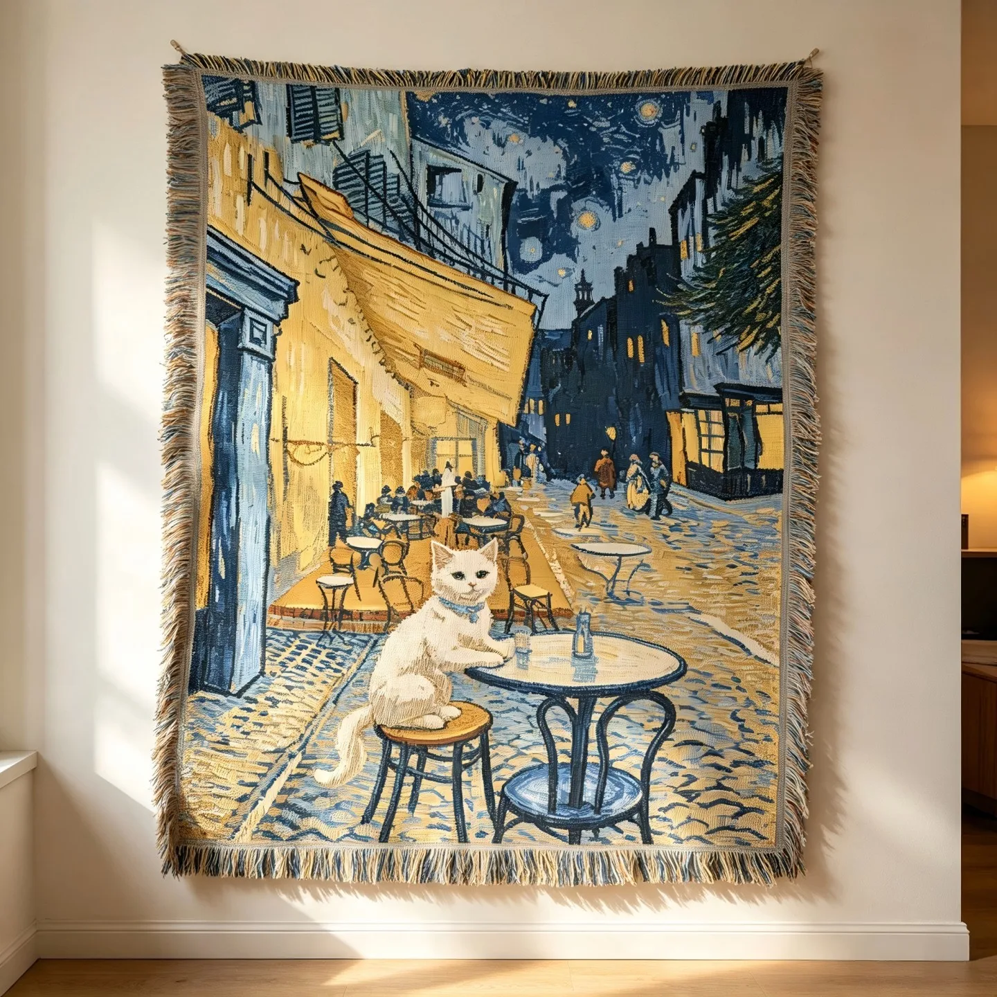 Cartoon Cute Cat  Woven Blanket Tassel Signle Sofa Towel Cover Wall Decor Hanging Tapestry Carpet Outdoor Camping Party Blanket