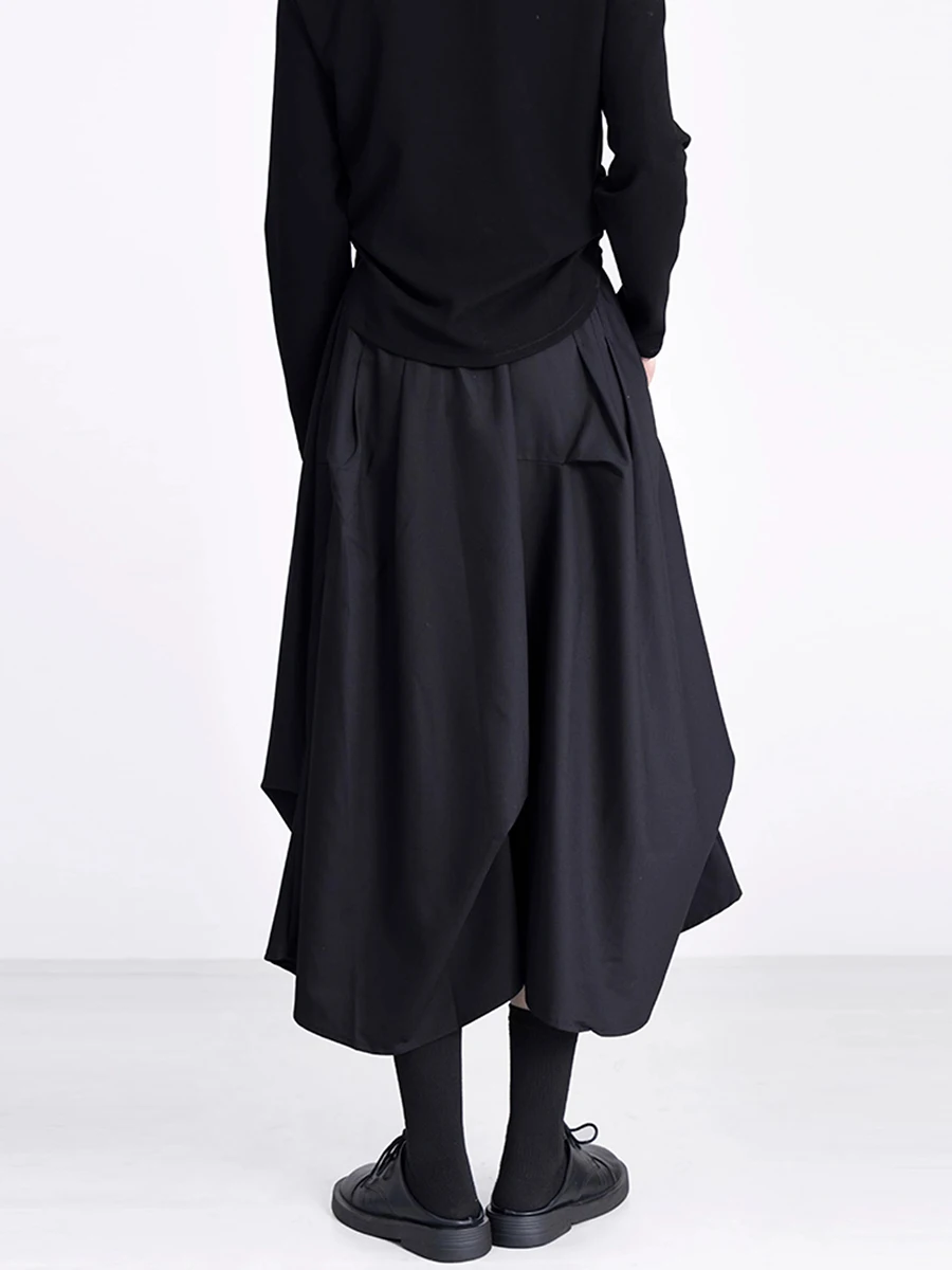 Dark Style Pleated A-Line  Skirt Women's Lazy Autumn Skirt High Waist Midi Skirt Black Dress Casual Commute Style