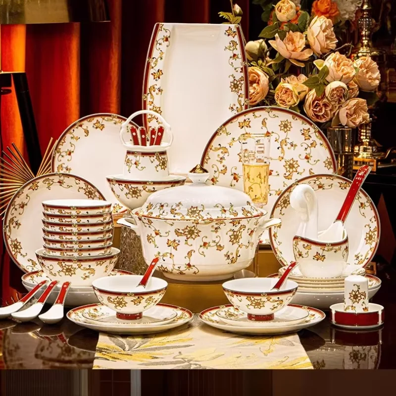 Jingdezhen Bowl Plate Set Highend Luxury Homeware High-quality Bone China Premium Warm Room Housewarming Gift Tableware Gift Box