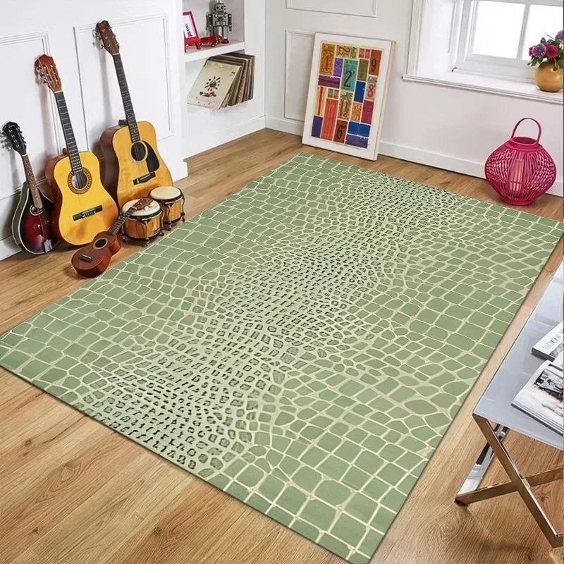 Stylish Animal Skin Pattern Rug, Crocodile Texture Floor Carpet for Living Room Bedroom, Durable Non-Slip Washable Mat