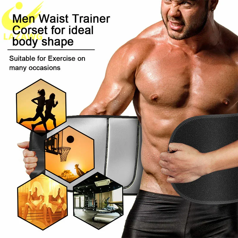 LAZAWG Mens Waist Trainer Neoprene Body Shaper Sauna Sweat  Belly Slimming Corsets Burner Workout Stomach Fitness Trimmer Belt