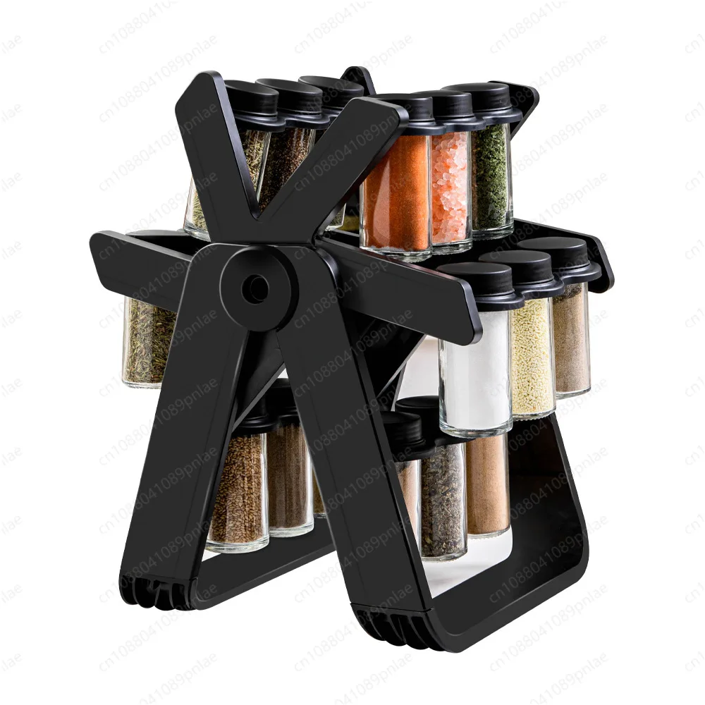 

360° Rotating Ferris Wheel Glass Spice Rack Set Seasoning Jars Organizer Kitchen Countertop Storage