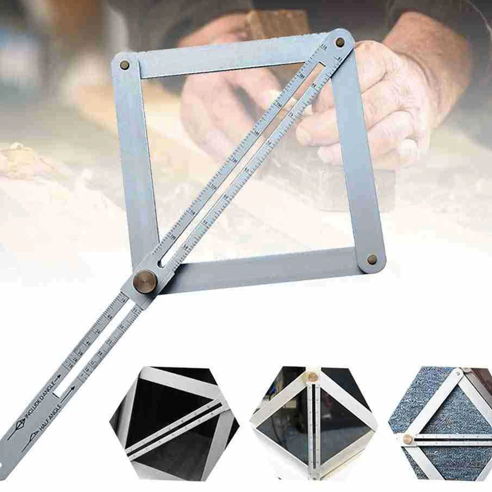 Aluminum Alloy Angle Diagonal Measuring Tool Silver Adjustable Durable Anti-Oxidation Strong Metal Build For Construction