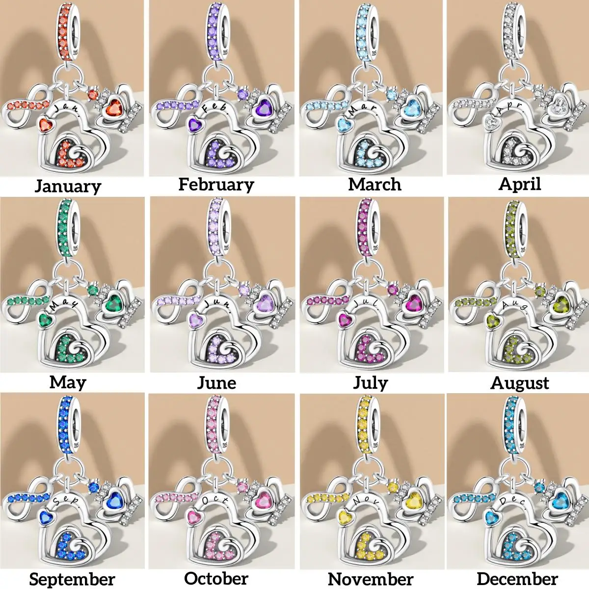 PANPOKI 925 Sterling Silber Personalisierte Geburtsstein-Perlen mit Unendlichkeitszeichen Original Anhänger Armband Charm Schmuck DIY Trendige Geschenke