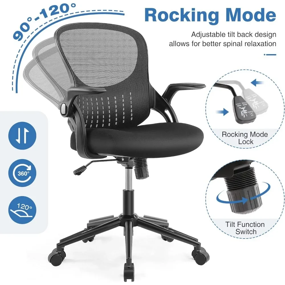 C Silla de oficina de cuero PU con soporte Lumbar, sillas ergonómicas de escritorio, malla para ordenador con soporte Lumbar, reposabrazos giratorio ajustable, color negro