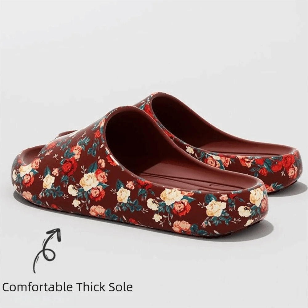 Modische Blumenmuster-Hausschuhe mit Dicker Sohle, Rutschfeste Pantoffeln, Freizeitschuhe für den Sommer – Detail 2