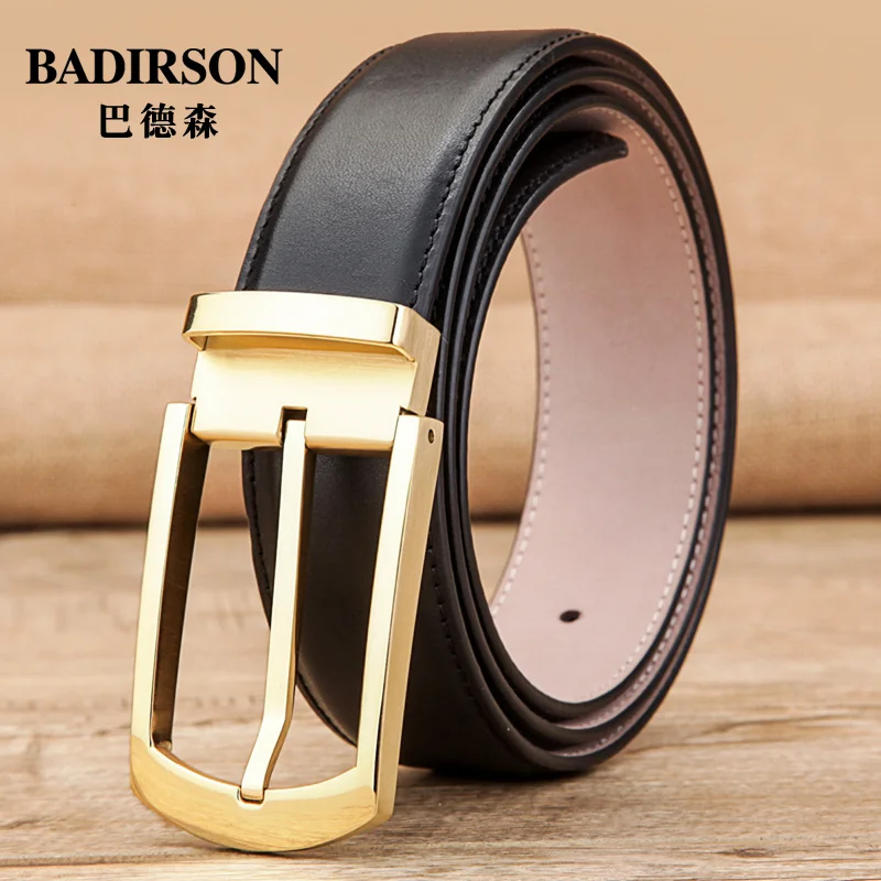 

Unisex simple leather pin buckle middle-aged and young first-layer cowhide steel buckle belt 3.4CM