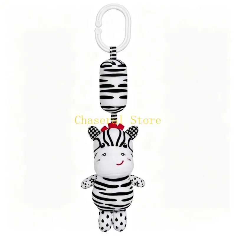 E7CE Gentle Plush Baby Stroller Hanging Animal Toy With Rattle And Chewable Features