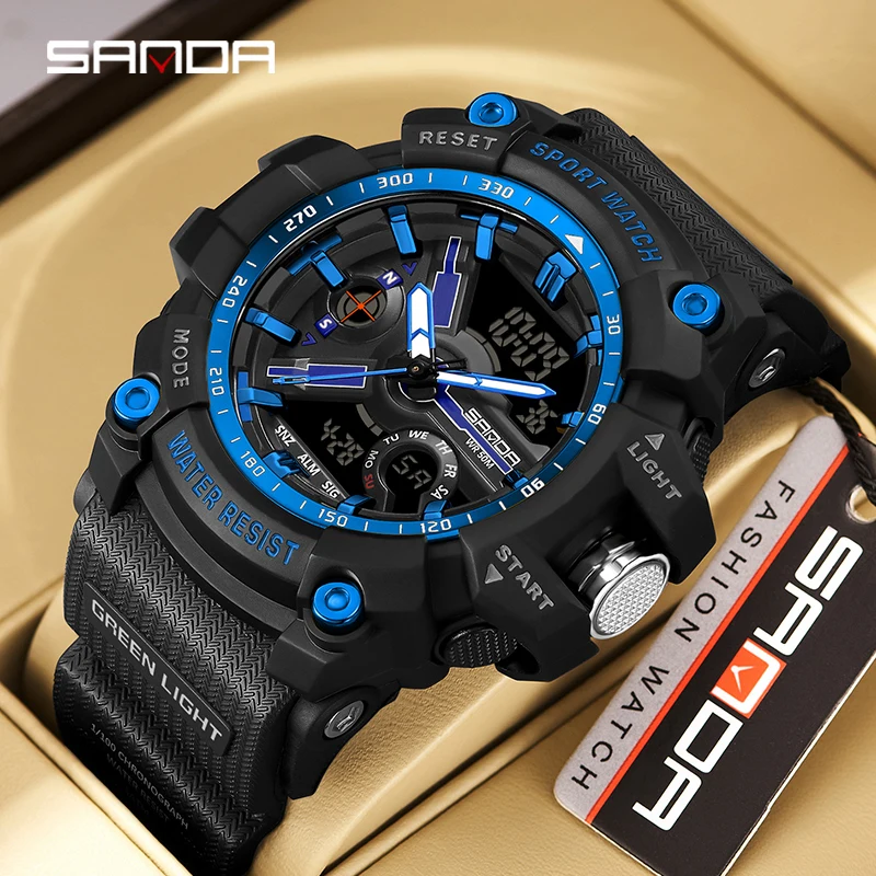 

Sanda 3179 New Electronic Watch Waterproof Fashion Trend Black Technology Multi functional Men's Watch