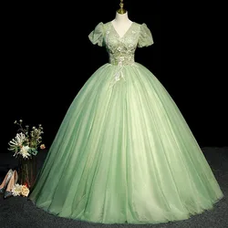 2026 Light Green Quinceanera Dresses Sweet Puff Sleeve Party Dress Classic V-neck Ball Gown Prom Dress Formal Vestido De 15 Anos
