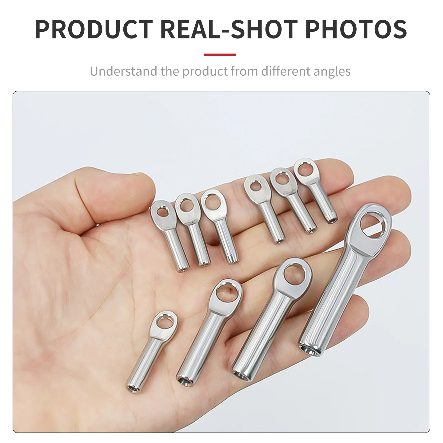 1.5-6mm 304 Stainless Steel Eye Type Crimping Clip, Wire Rope Connection Clip, M4/M5/M6/M8/M10 Crimping Terminal