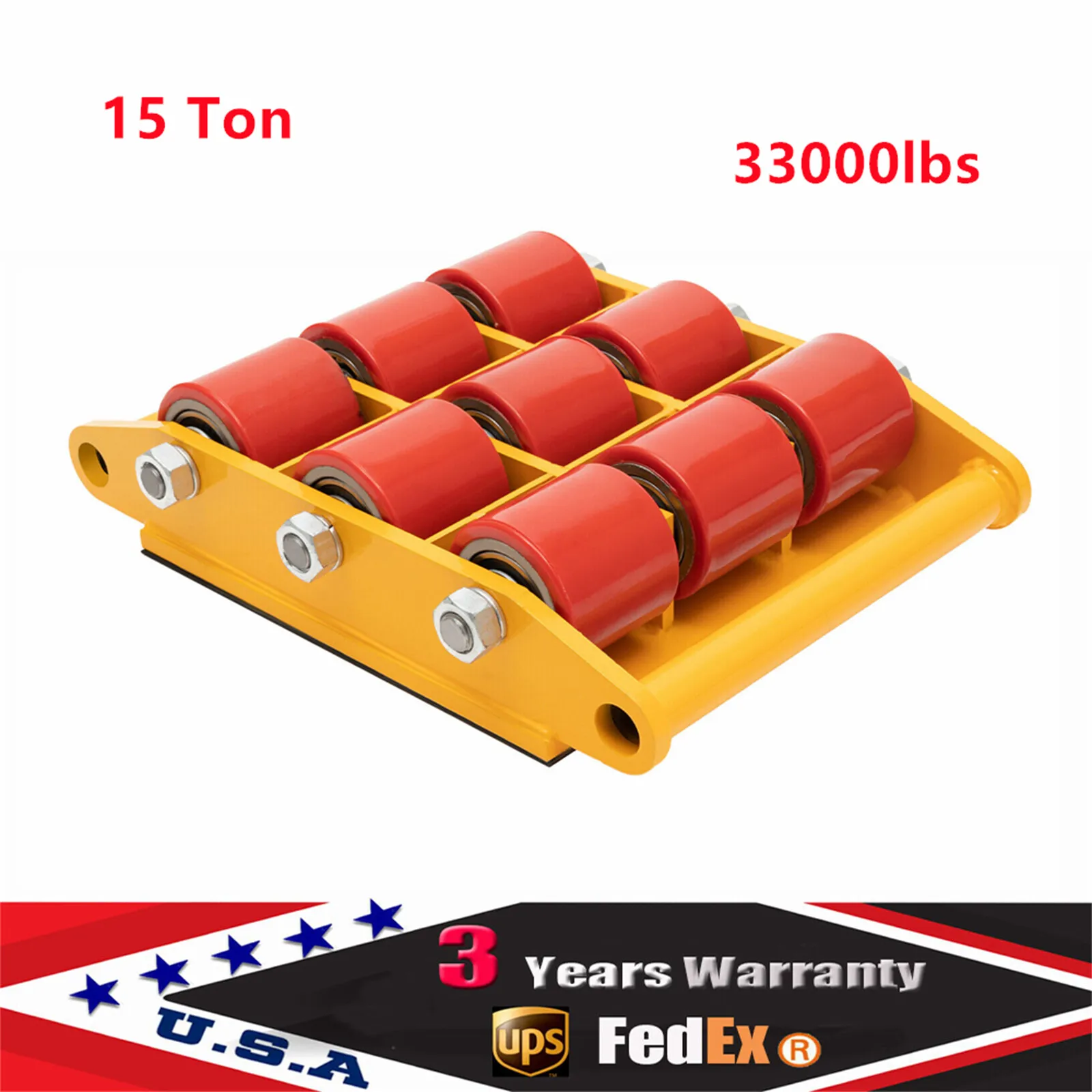 15t Machinery Mover Heavy Machine Dolly Equipment Roller Skates 9 Rollers Alloy Steel Pu for Distribution and Transport