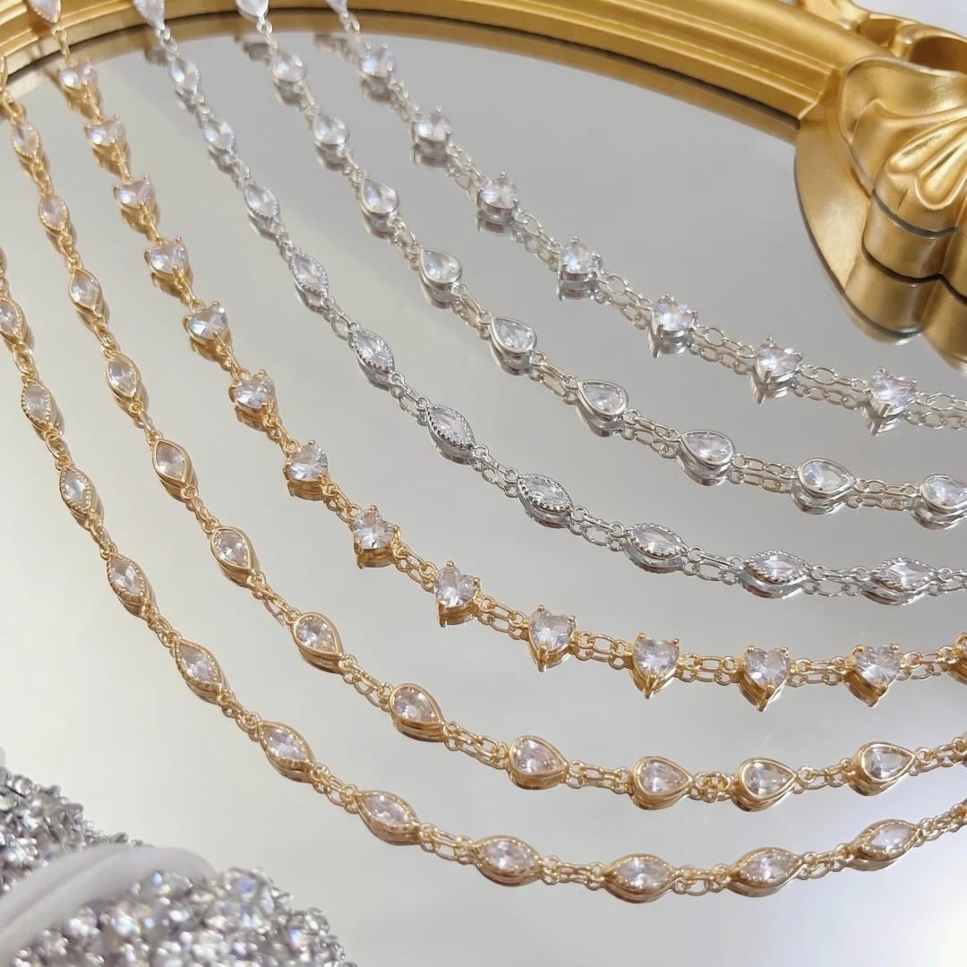 1 Meter Zirkon-Kristall-Strass-Messing-Schmuckkette, Kristall-Halskette für Damen, Armband-Schmuckherstellungszubehör – Detail 2