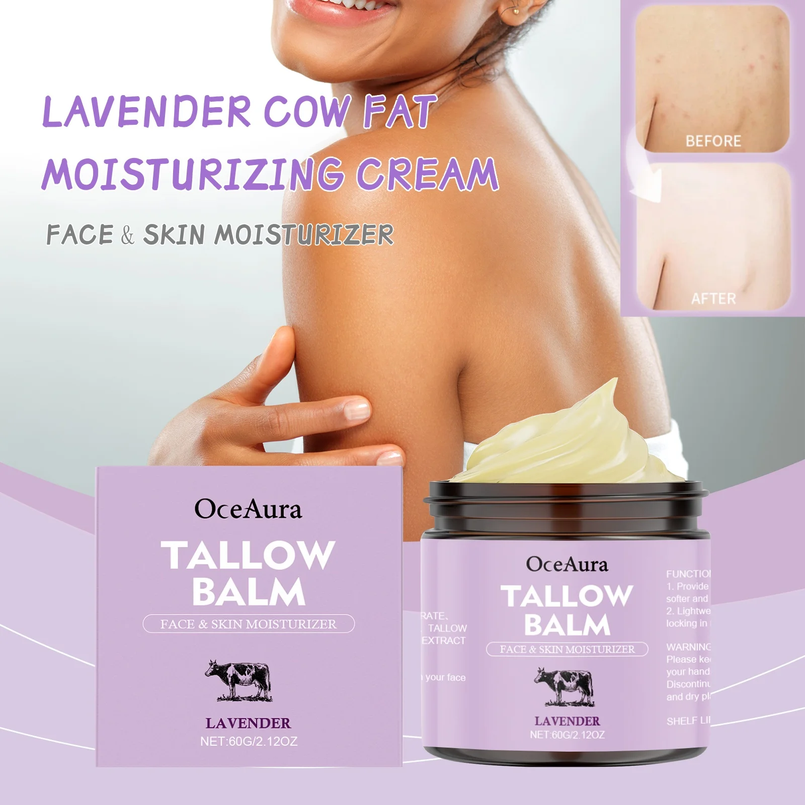 

OceAura Lavender Tallow Balm,Tallow Body Moisturizer Cream For Nourishing & Body Moisturizing Non-greasy Easily Absorbed