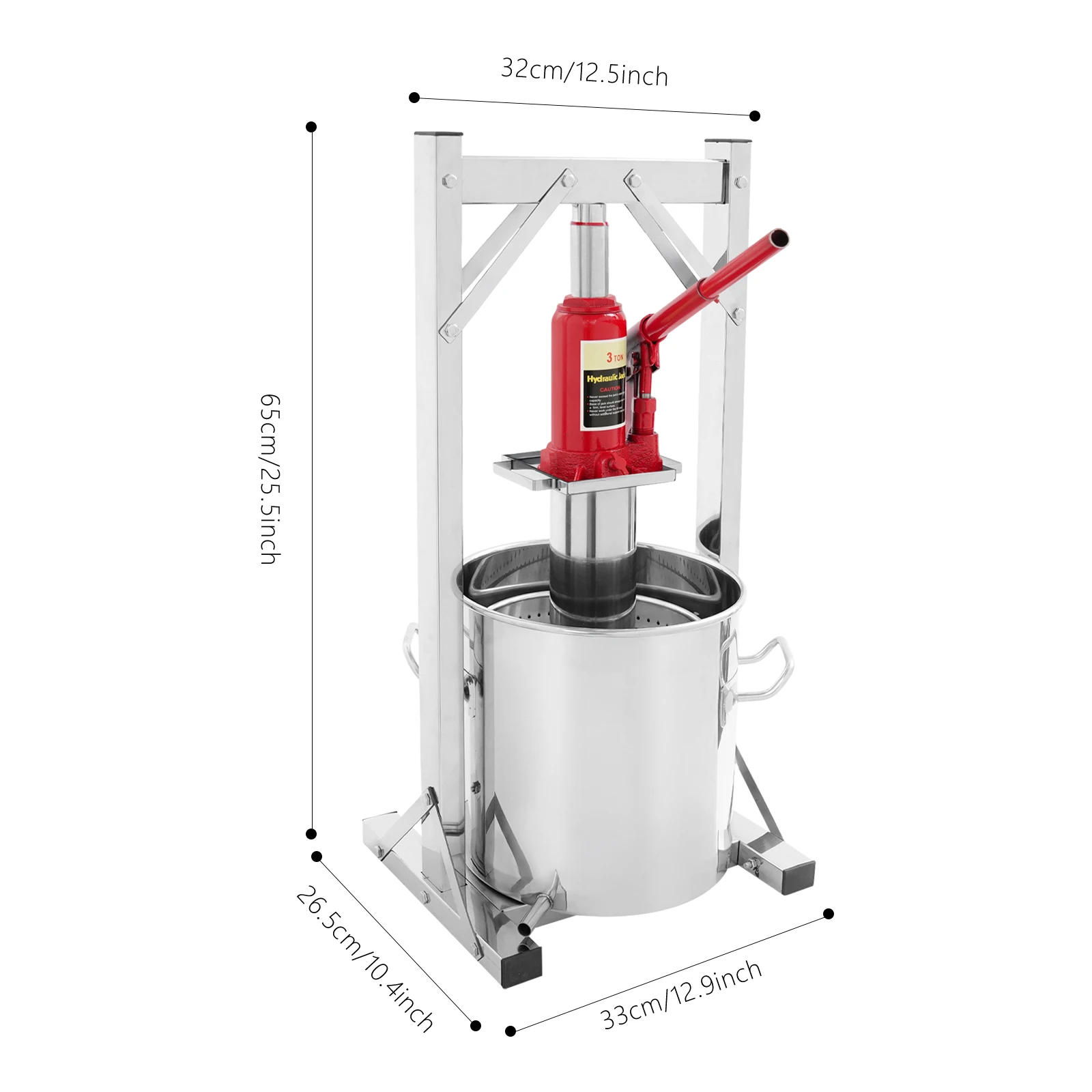 Hydraulic Jack Press Extractor, Stainless Steel, 3T Pressure, 12L, Manual Wine Press Machine Kit, Fruit Wine Press for homemade wine, strawberries, mulberries