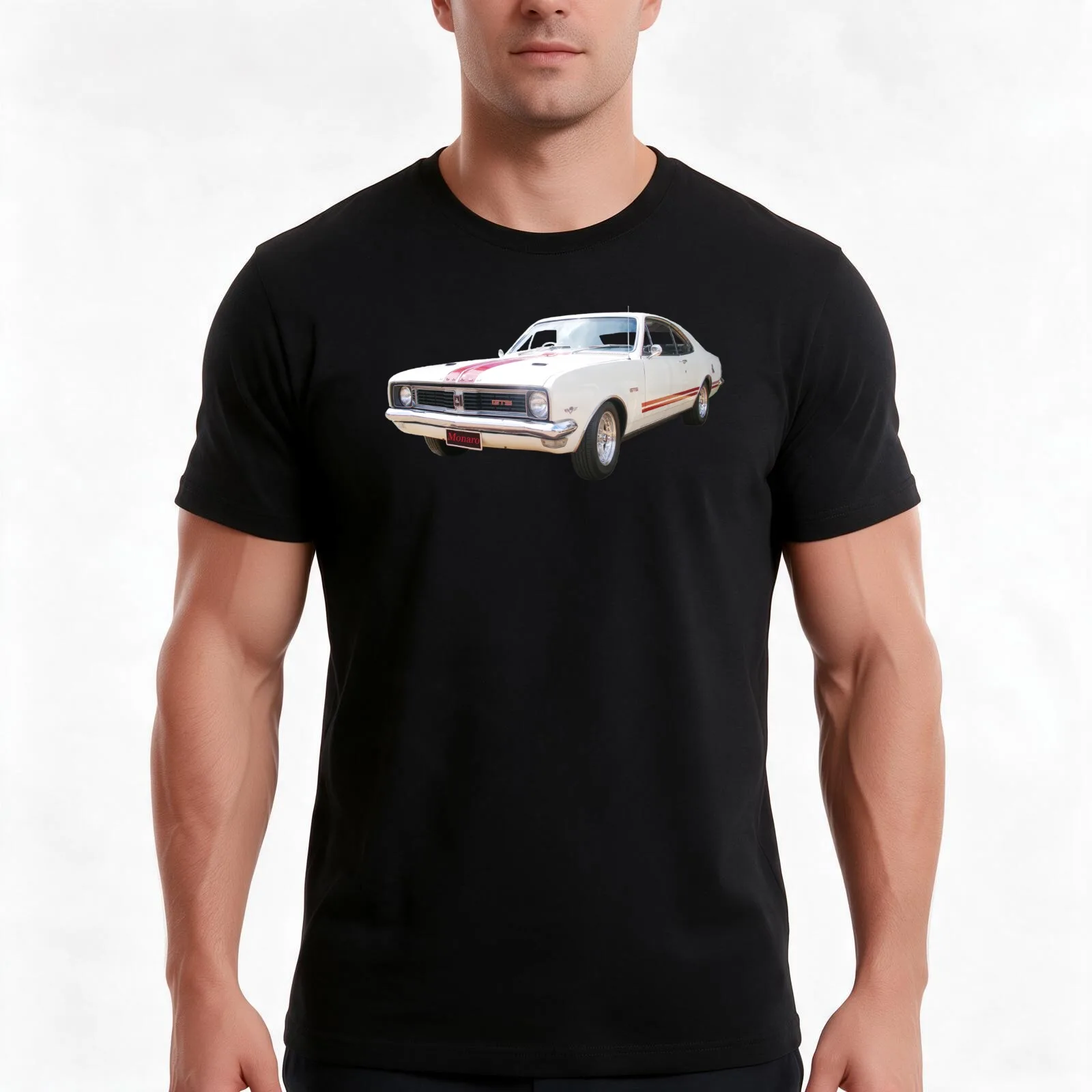 HT GTS Monaro T-Shirt, Summer Casual Cotton Tee, Oversized Streetwear Tops, Vintage Graphic Print, Loose Fit Short Sleeve