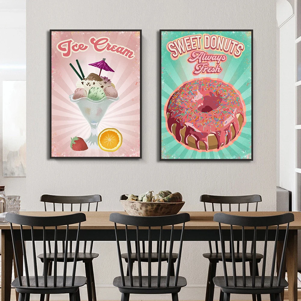 Crepes Cupcake Chocolate Cake Ice Cream Donut Poster Wall Art Croissant Coffee Canvas Painting Print Dessert Shop Home Decor