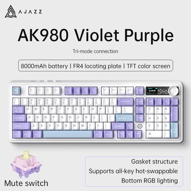 AJAZZ AK980 Mechanical Keyboard Triple-mode 98 with columns gaming keyboard light sound axis body