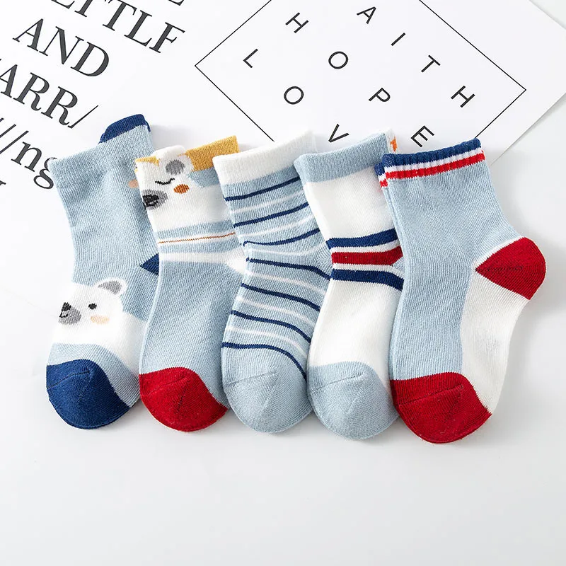 Chaussettes en maille de coton de dessin animé pour enfants, chaussettes courtes mignonnes pour tout-petits, accessoires de vêtements pour enfants, 5 paires par lot