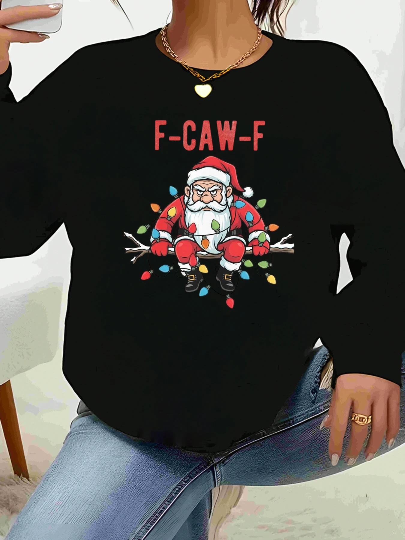 

Свитер с длинными рукавами и рождественским принтом Santa Cat F Caw F, женский повседневный топ для праздника и вечеринки