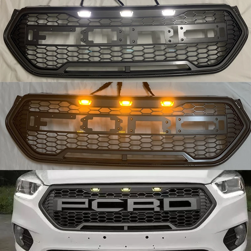 Honeycomb Grille Front Bumper Mask Mesh Cover Amber Led Racing Grills Upper Grid For Ford Escape Kuga 2017 2018 2019