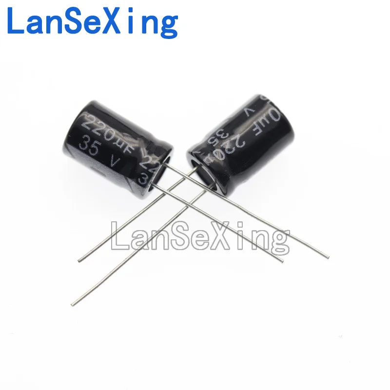 Capacitor eletrolítico de alumínio, inline, alta qualidade, volume 8x12, 35V, 220uF