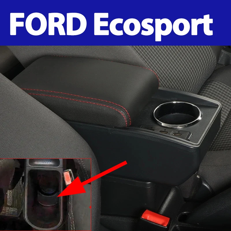 For FORD Ecosport 2009 car armrest upgrade interior center console modification accessories storage box USB cup holder accessori