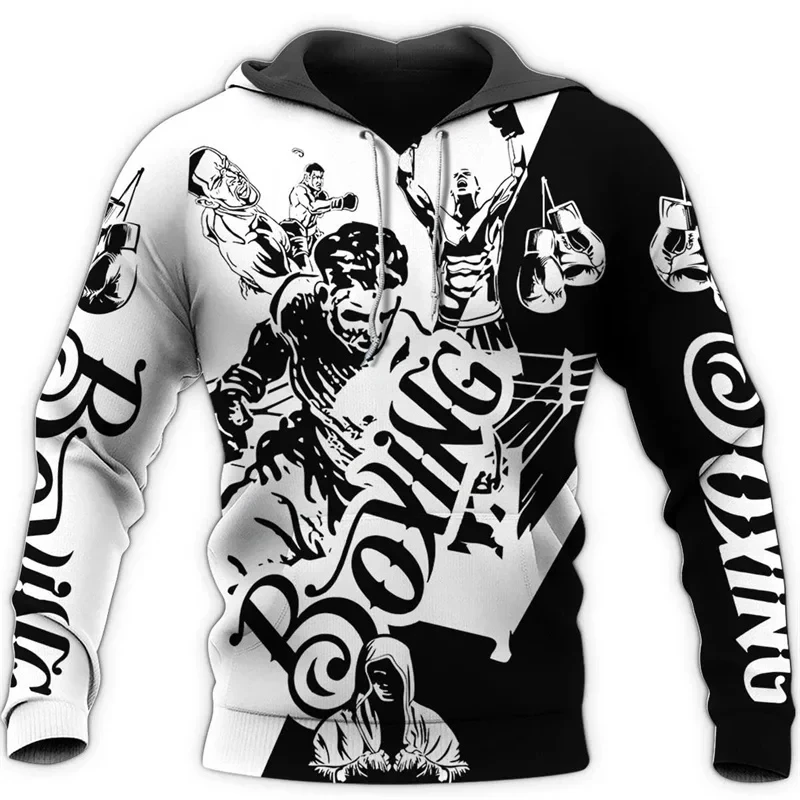 Felpa con cappuccio stampata da boxe 3D Cool per uomo e donna Street Wear Pullover per abbigliamento sportivo a maniche lunghe autunnale