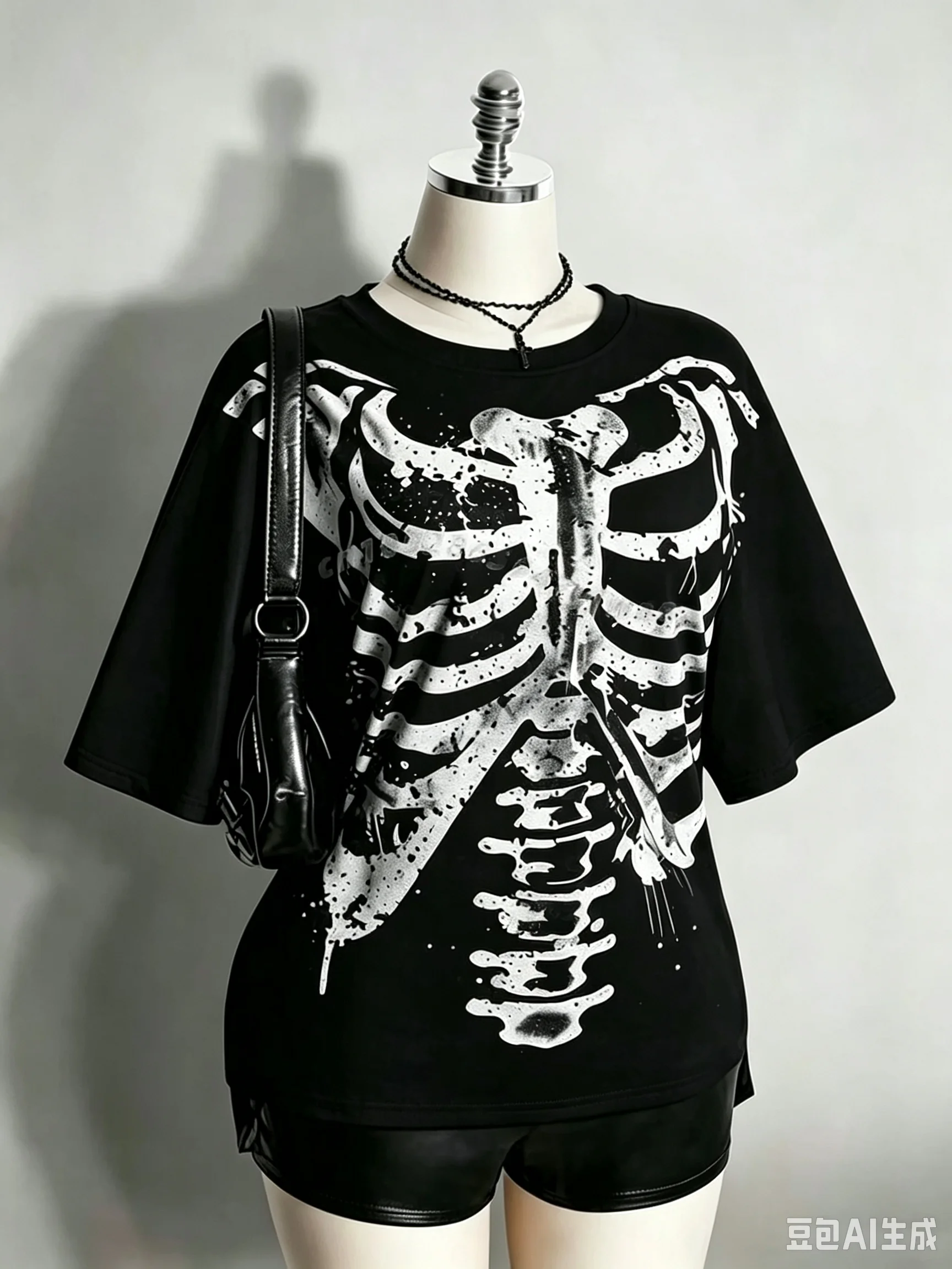 2026 Damen Halloween Skelett Brustkorb Grafik T-Shirt Y2k Alt Goth Punk Distressed Totenkopf Knochen Print Kurzarm Herren T-Shirts – Detail 8