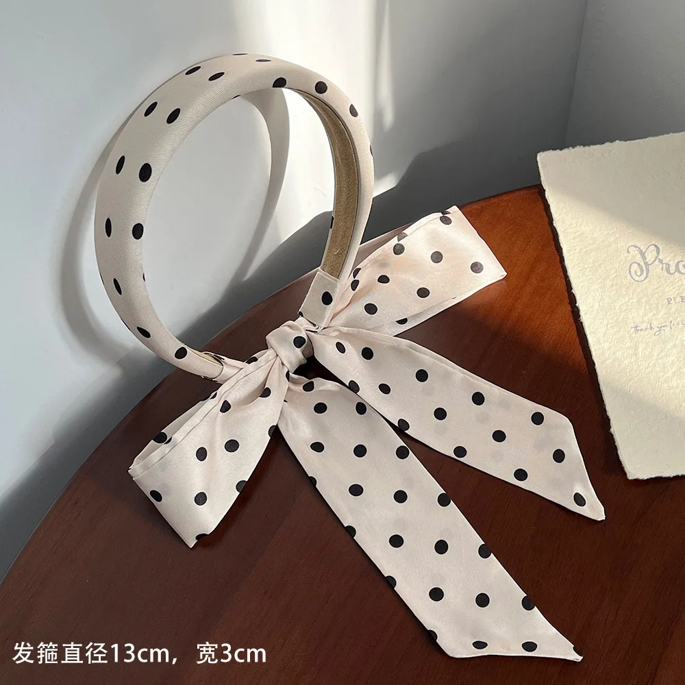 Elegant Polka Dot โบว์ริบบิ้นสําหรับผู้หญิง 2025 ใหม่ล้างหน้าผมกดสูง Crown Bun ผู้ถือซาตินอุปกรณ์เสริมผม