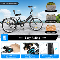 24 inch Tricycle for Adults 3-Wheel 7-speed Bicycle Rickshaw Bike with Shopping Basket and Front Frame Storage Rack