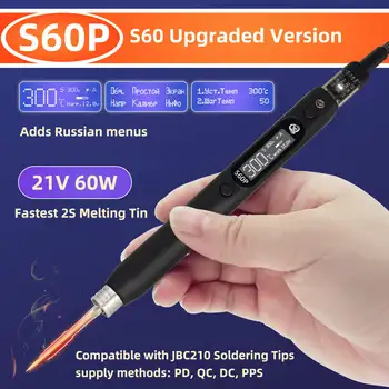 SEQURE S60P 21V Rusça | İngilizce Elektrikli Havya Onarım Aracı Desteği PD | QC | DC | C210 Uçlarıyla Uyumlu PPS Güç Kaynağı