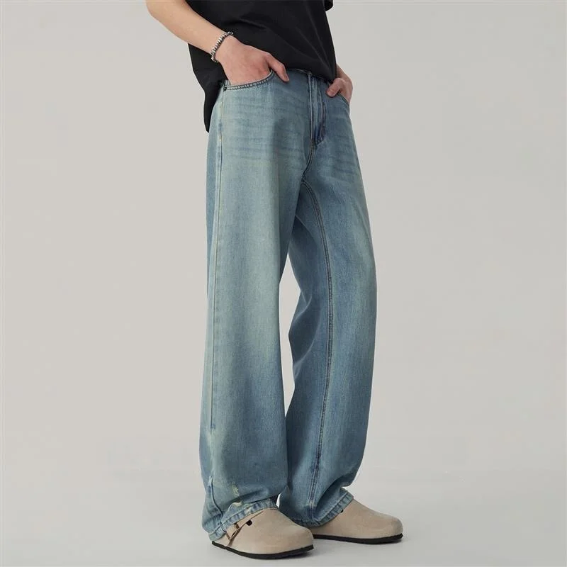 

Льняные мужские летние тонкие джинсы прямого кроя с широкими штанинами, свободные, удобные, повседневные, прямого силуэта, свободные, длинные брюки
