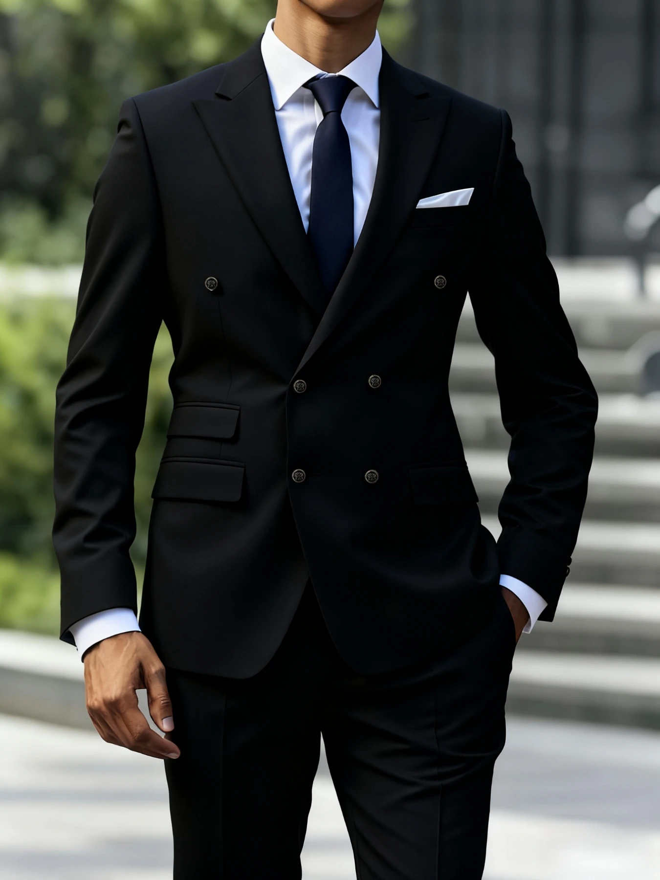 

【Classic】Men's 2 Pcs Peak Lapel Double Breasted Suit Set Jacket Pants for Private Mansion Garden Party