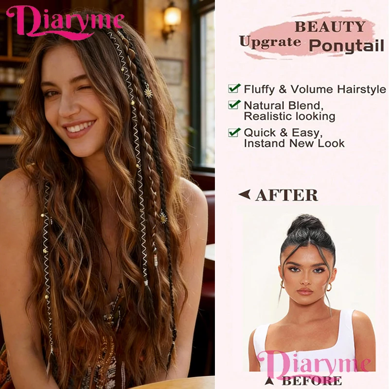 Hand-Braided Synthetic Fiber Water-Drop BB Clip-In Hair Extensions, 2 Pieces Per Set, 20-Inch Bohemian Beaded Braids, Versatile