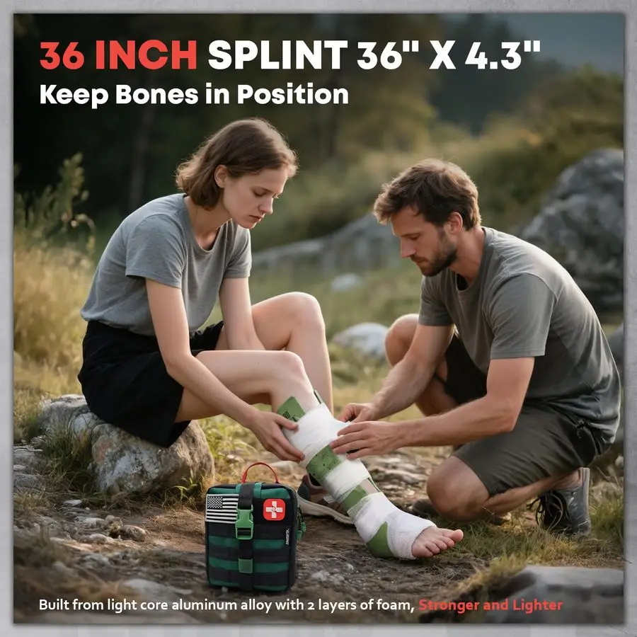 First Aid Kit IFAK Trauma Kit with Trauma Bandage, Splint, Tourniquet, Wound Care, Bleeding Control Tactical Molle Pouch for Com