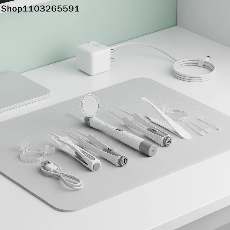 3 Pcs Home Daily Cleaning LED Ear Wax Removal Tool Kit USB Rechargeable Stainless Steel Soft Silicone Tips Portable Storage Box