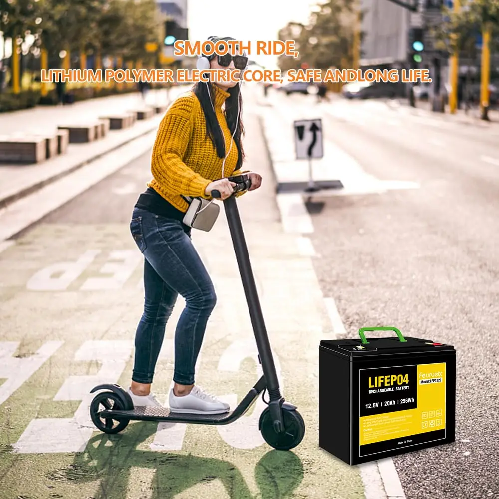 12V 20Ah LiFePO4 Lithium Iron Battery,4000+ Deep Cycle Rechargeable Battery, Maintenance-Free Battery, Built-in BMS for Scooter