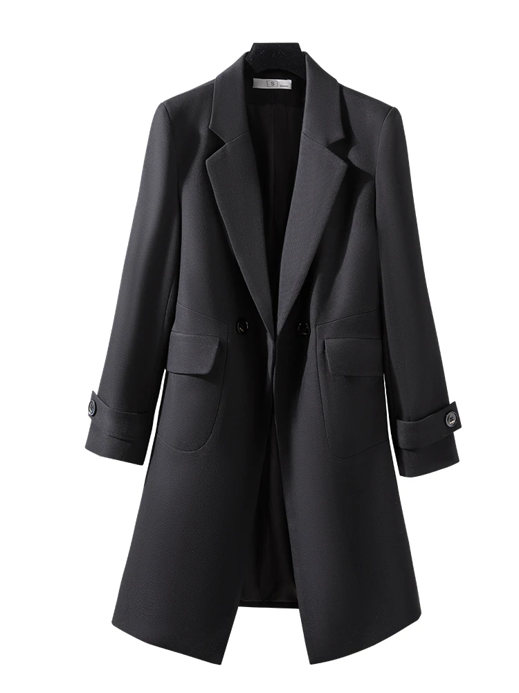 Capispalla donna autunno inverno Blazer formale Rosa Nero Blu navy Beige Cappotto lungo da donna da ufficio da lavoro femminile