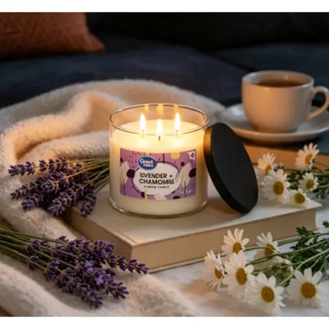 3‑Wick Scented Candle, Lavender & Chamomile Spa‑Inspired Fragrance, 14.5 oz Long‑Burn Container Candle for Indoor Ambiance