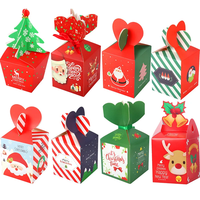 Merry Christmas Paper Boxes Treat Boxes For Candy Cookie Apple Box Navidad New year Christmas Decoration Gift Box Bag Kerst noel