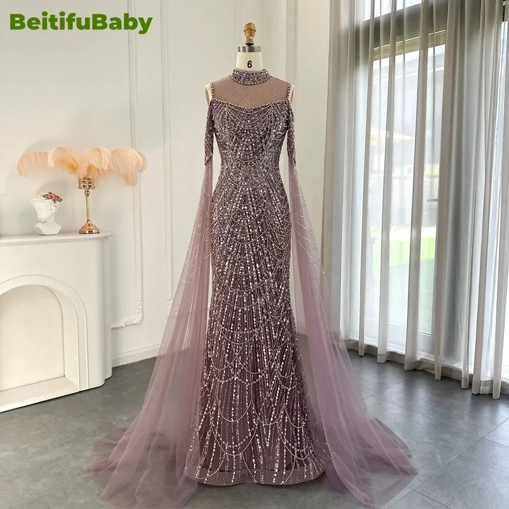 BeitifuBaby 2024 Women\'s Luxury Evening Dress Arabic Sparkling Lace Long Sleeve Sequins Dubai Party Dresses for Women Vestidos