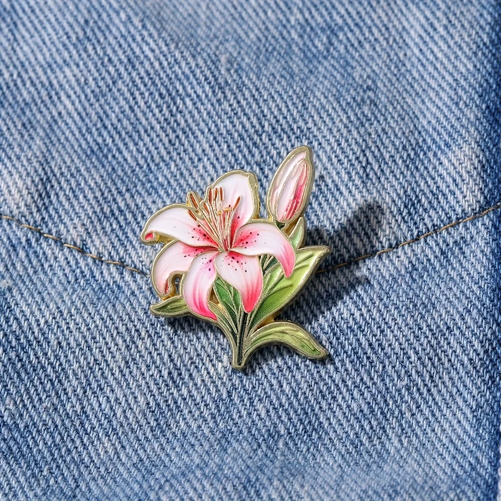 Art Lily Enamel Pin | Fashion Flowers Decorative Brooches, Pink Zinc Alloy, Non-metal Back Buckle, Floral Pattern, Grace Theme