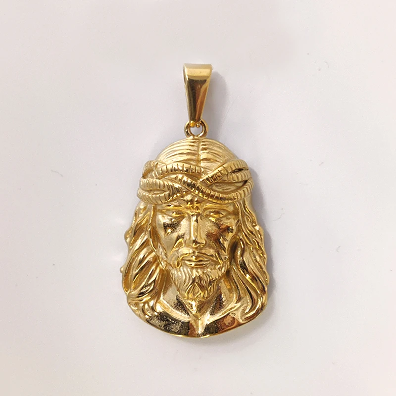 18K Gold Plated Stainless Steel Jesus Pendant - Classic Hip Hop Style, Ideal Men's Gift for Daily Wear